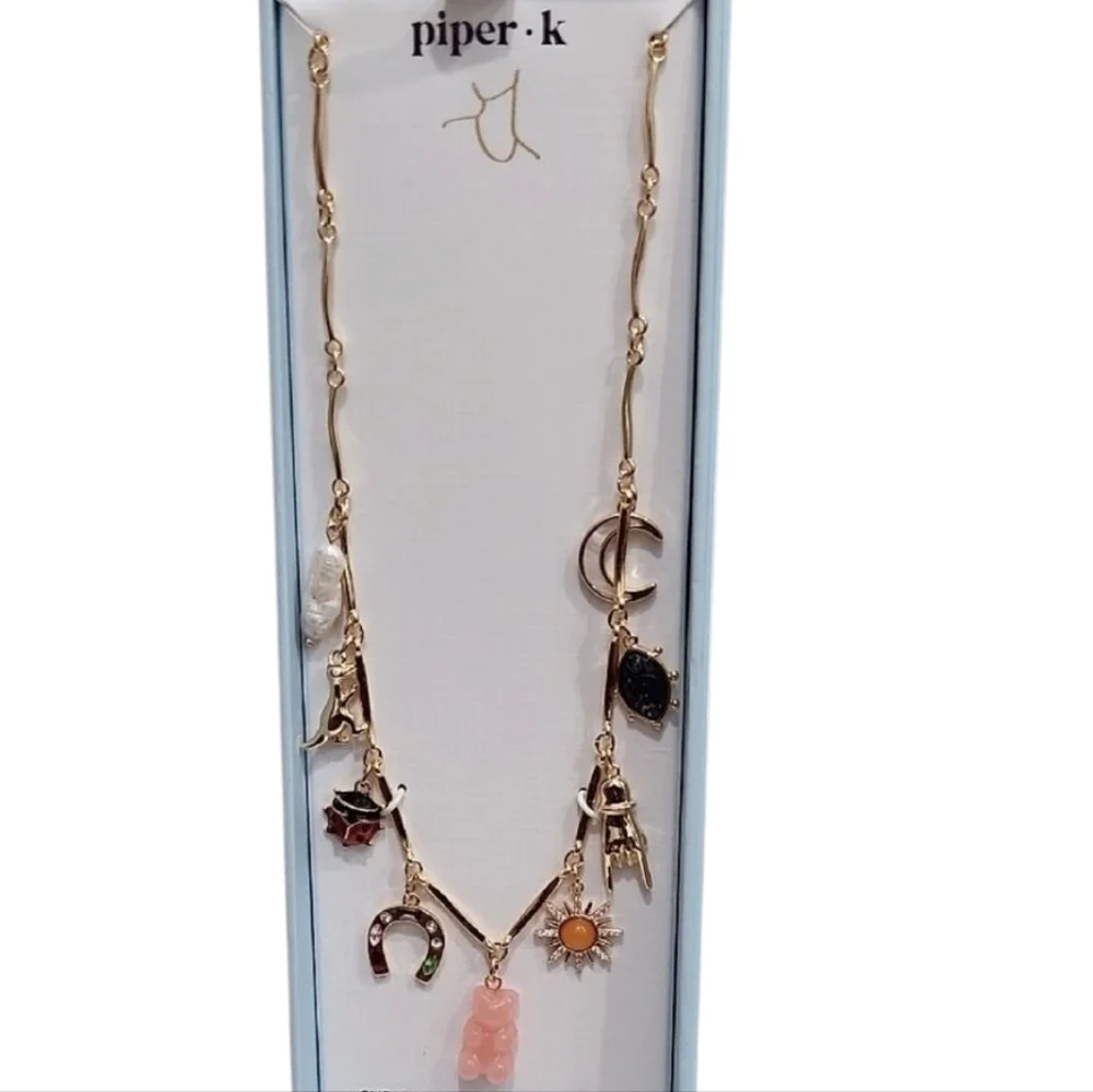💛▪️Piper K▪️ Gold Charm Natural Shell Fresh Water Pearl Glass Stone Necklace
